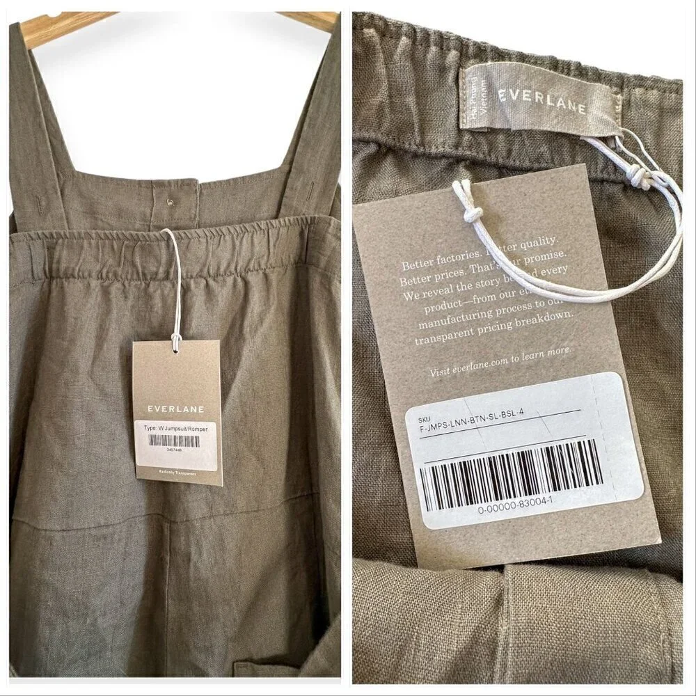 Everlane The Linen Jumpsuit in Pewter Green, Size 4, NWT